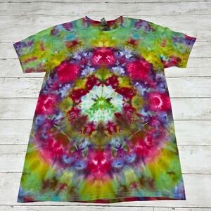 Gildan T-Shirt Mens Medium Multicolor Tie Dye Mandala Heavy Cotton Short Sleeve